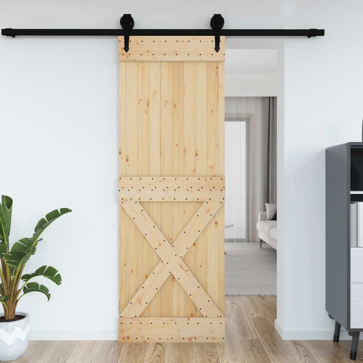 Interior Door Solid Pine Wood 80x210cm Minimalist Modern Natural Finish