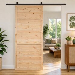 Barn Door Sliding 90cm Natural Solid Pine Wood Rustic Interior Home Hardware