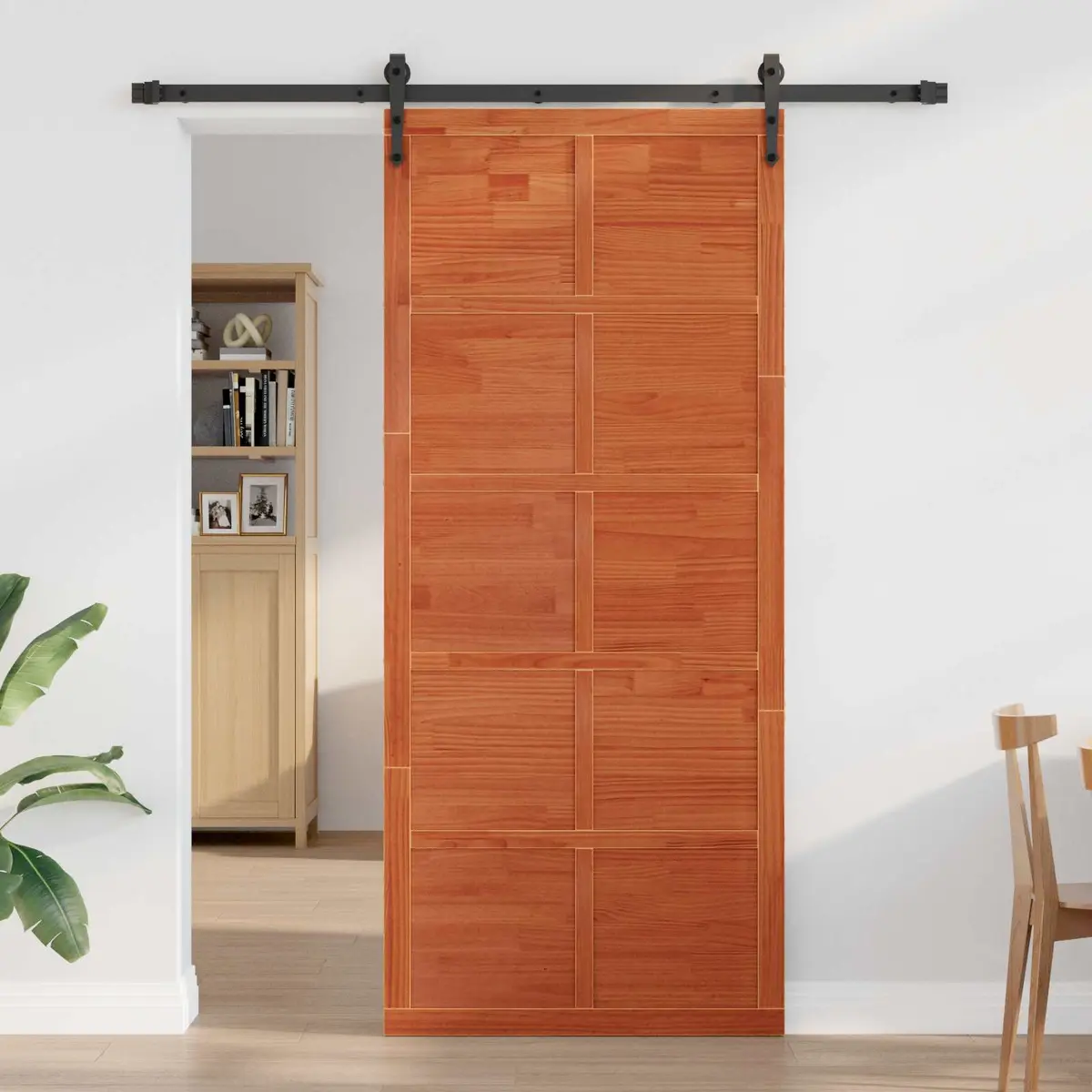 Solid Pine Barn Door Brown Sliding 100 x 2.5 x 208 cm Rustic Interior Design
