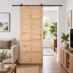 Barn Door Sliding 90cm Natural Solid Pine Wood Interior Space-Saving Rustic