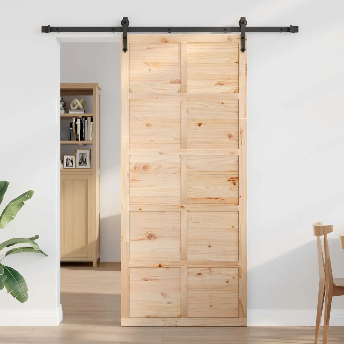 Barn Door Sliding 90cm Natural Solid Pine Wood Interior Space-Saving Rustic