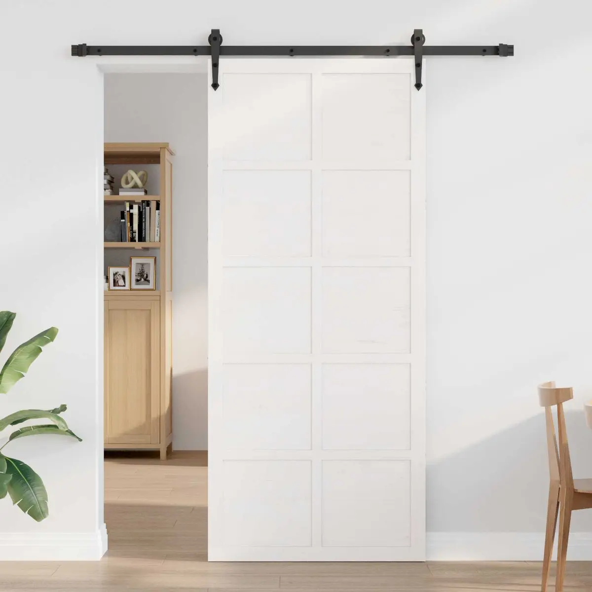 Barn Door Sliding Solid Pine Wood 80 x 2.5 x 208 cm White Space Saving Modern Rustic
