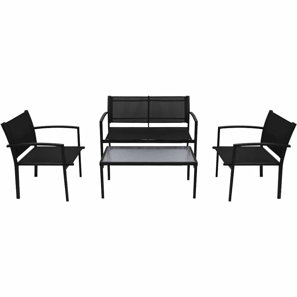 4 Piece Outdoor Garden Lounge Set Powder-coated Steel Frame Black Textilene Chairs Bench Coffee Table