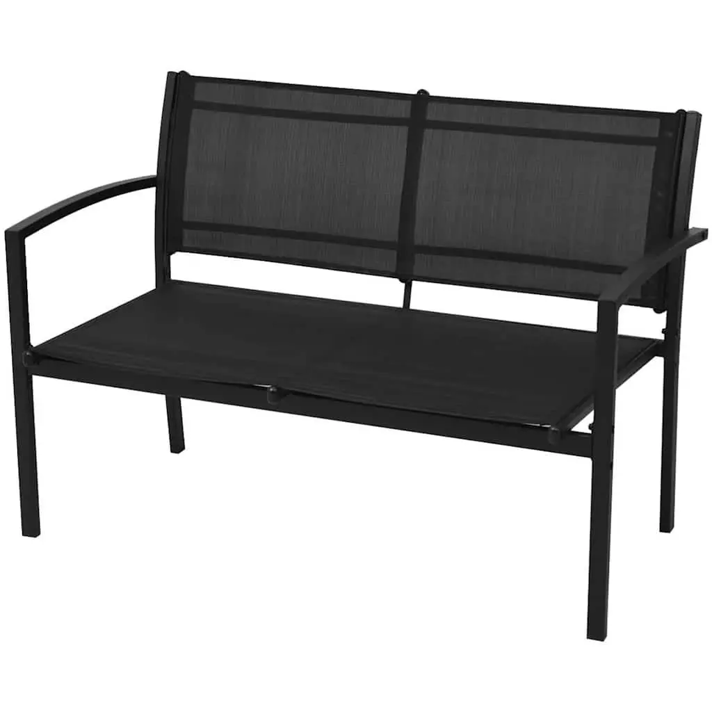 4 Piece Outdoor Garden Lounge Set Powder-coated Steel Frame Black Textilene Chairs Bench Coffee Table
