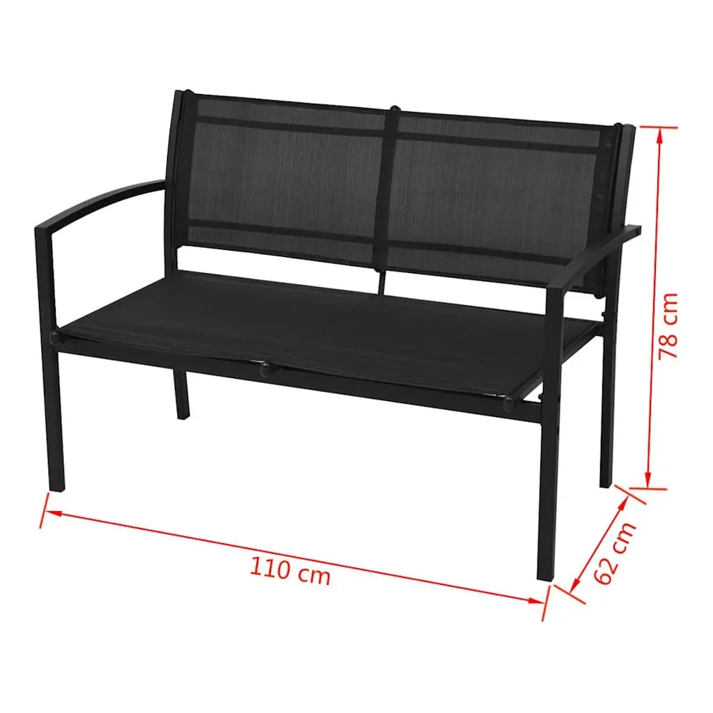 4 Piece Outdoor Garden Lounge Set Powder-coated Steel Frame Black Textilene Chairs Bench Coffee Table