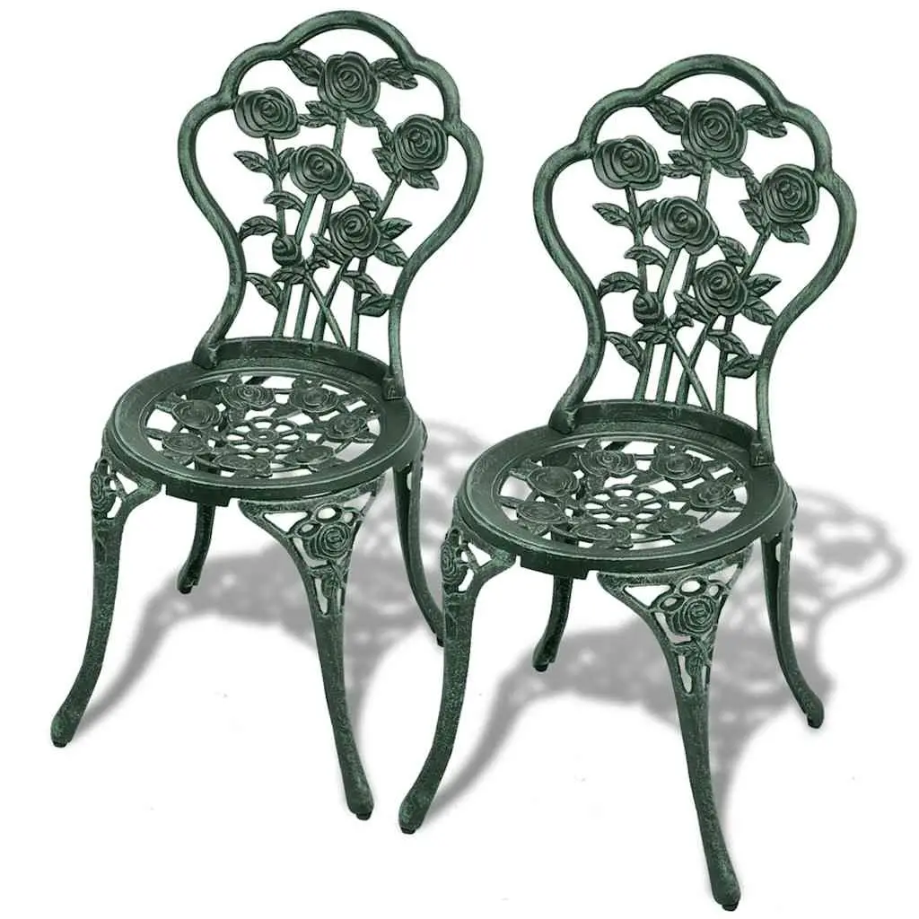 3 Piece Bistro Set Cast Aluminium Round Table 2 Chairs Weather Resistant Green