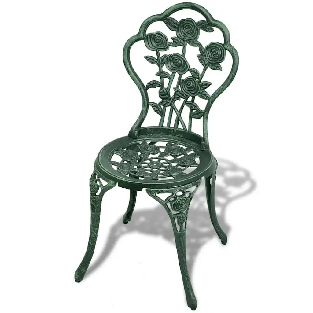 3 Piece Bistro Set Cast Aluminium Round Table 2 Chairs Weather Resistant Green