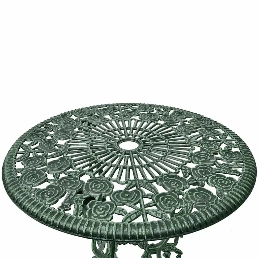 3 Piece Bistro Set Cast Aluminium Round Table 2 Chairs Weather Resistant Green