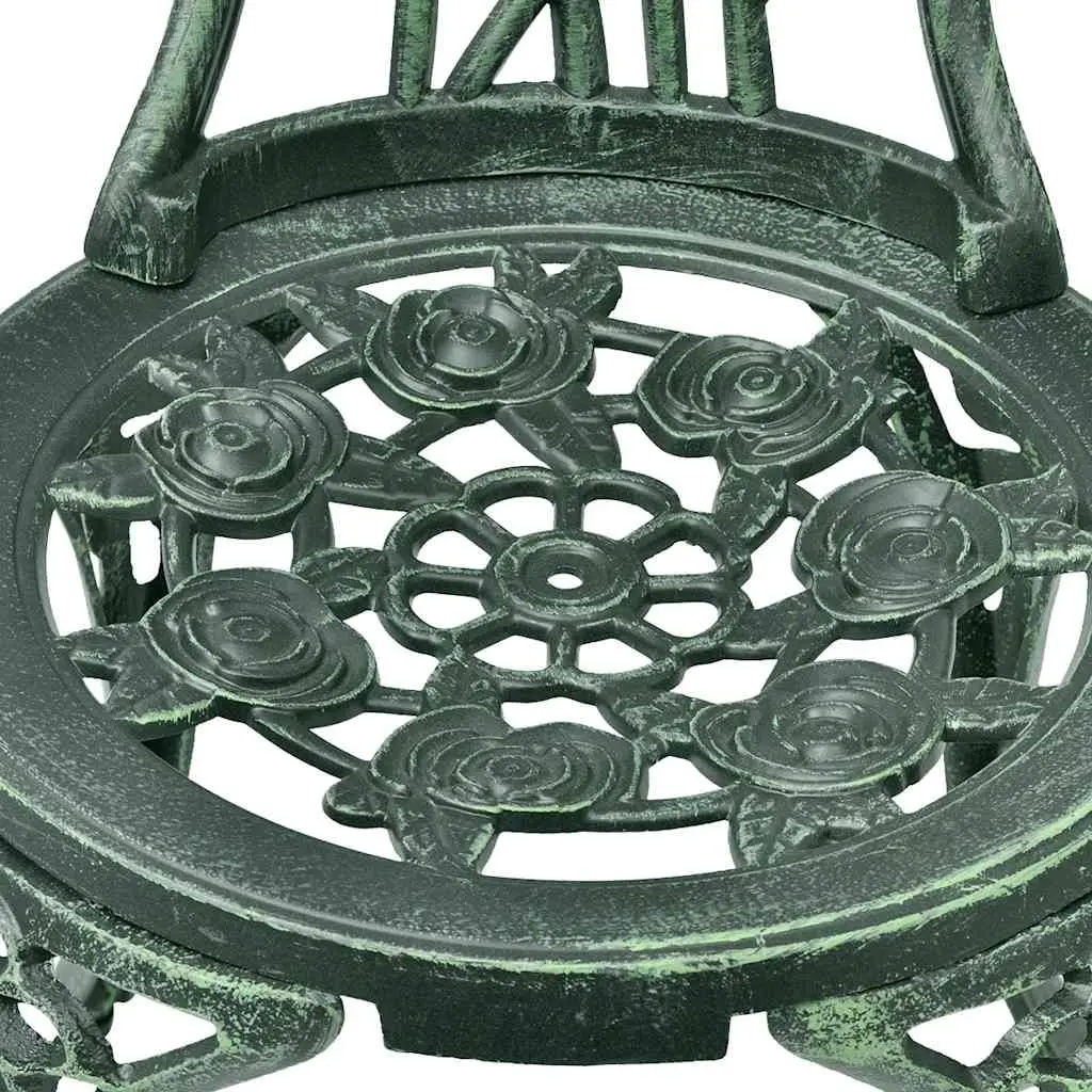 3 Piece Bistro Set Cast Aluminium Round Table 2 Chairs Weather Resistant Green