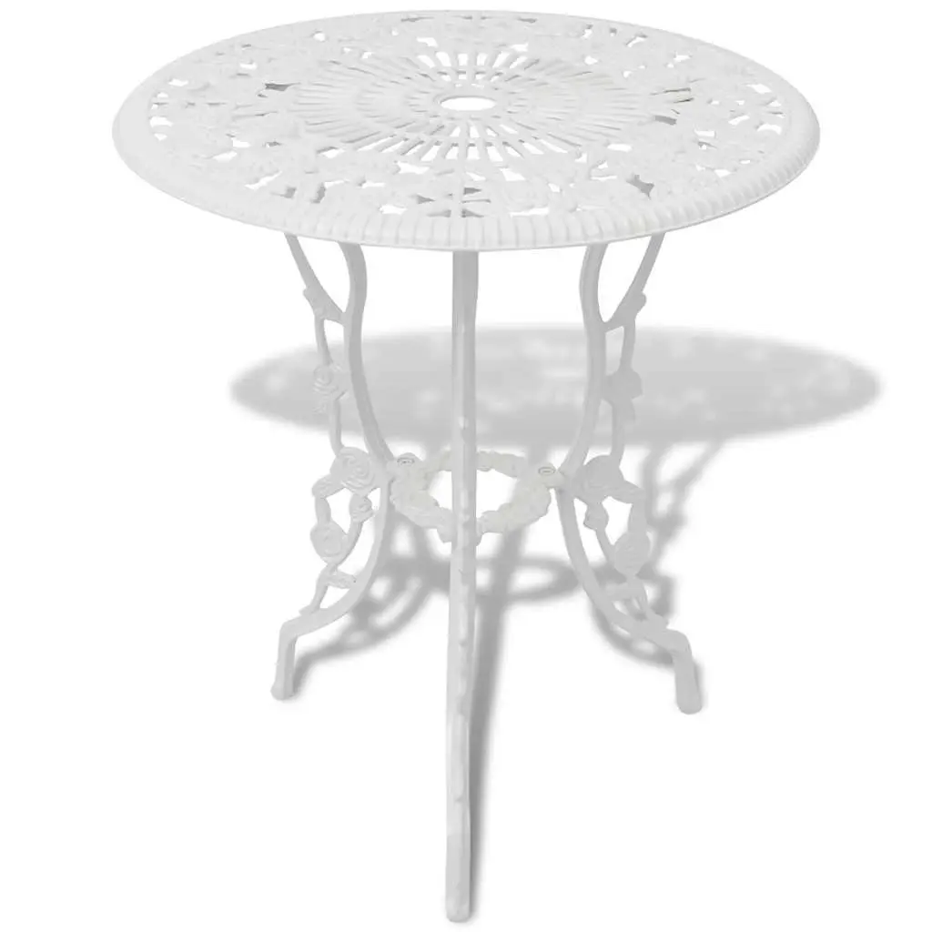 Bistro Set Cast Aluminium Round Table 2 Chairs White