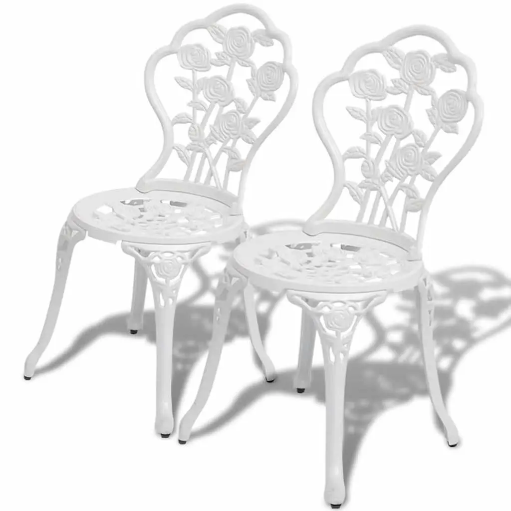 Bistro Set Cast Aluminium Round Table 2 Chairs White
