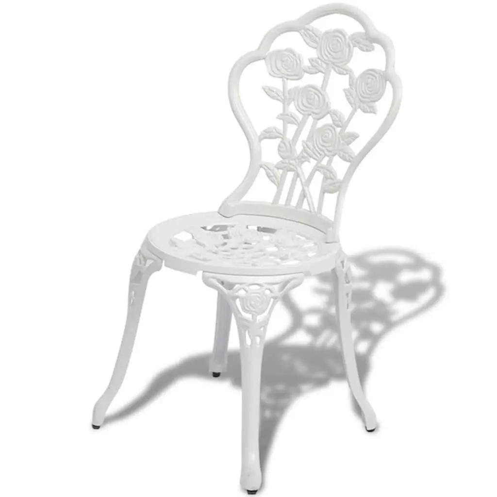 Bistro Set Cast Aluminium Round Table 2 Chairs White