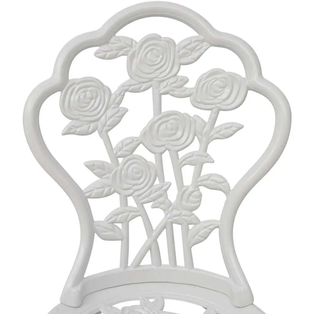 Bistro Set Cast Aluminium Round Table 2 Chairs White