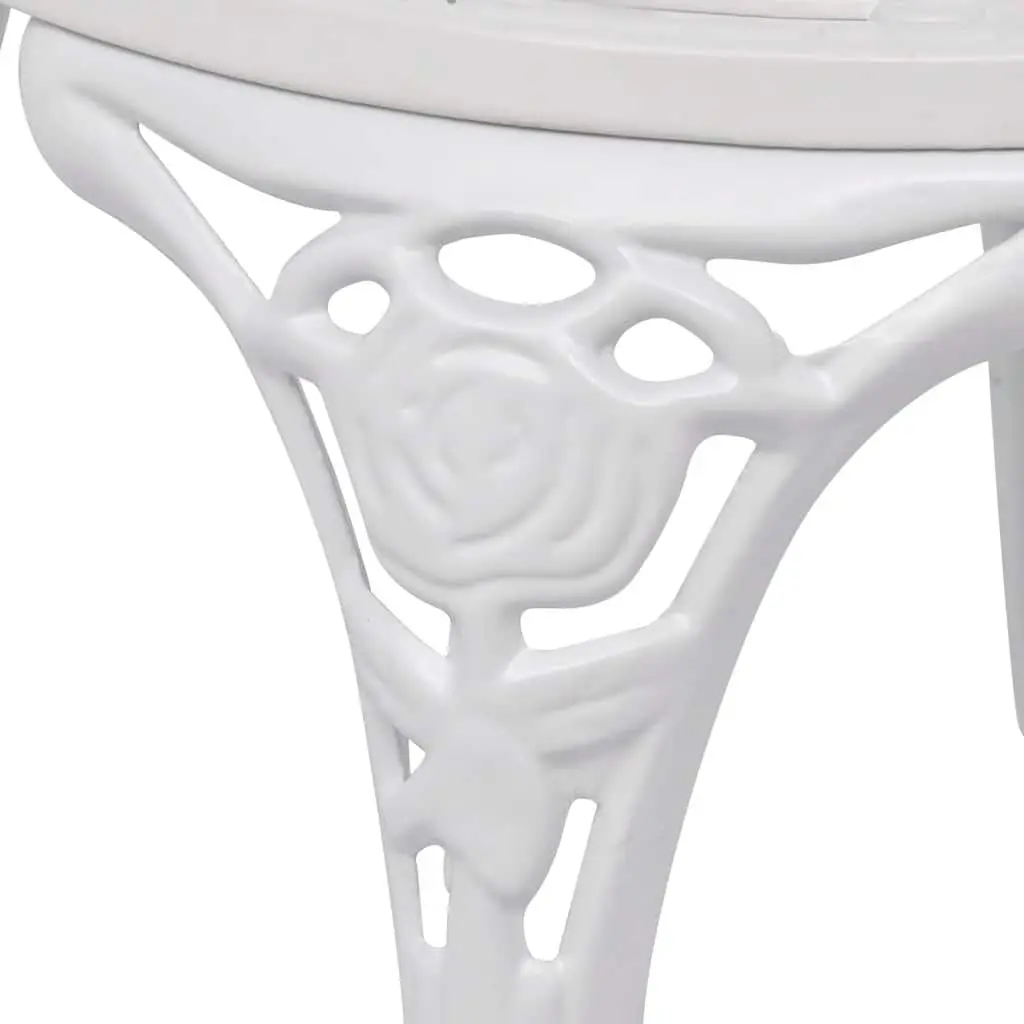Bistro Set Cast Aluminium Round Table 2 Chairs White