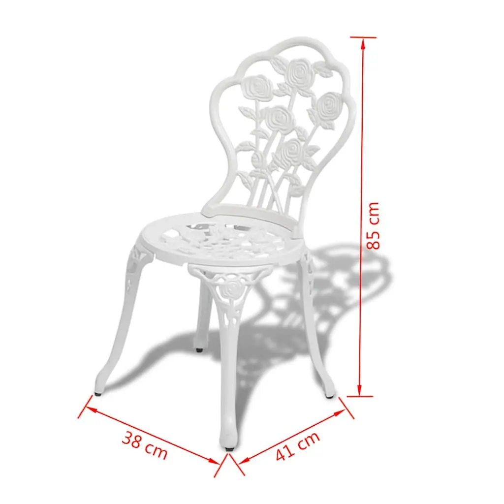 Bistro Set Cast Aluminium Round Table 2 Chairs White