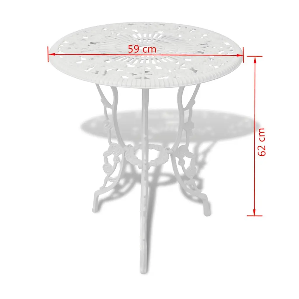 Bistro Set Cast Aluminium Round Table 2 Chairs White