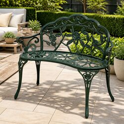 Garden Bench 100cm Outdoor Seating Cast Aluminium Green Patio Park Bench 2