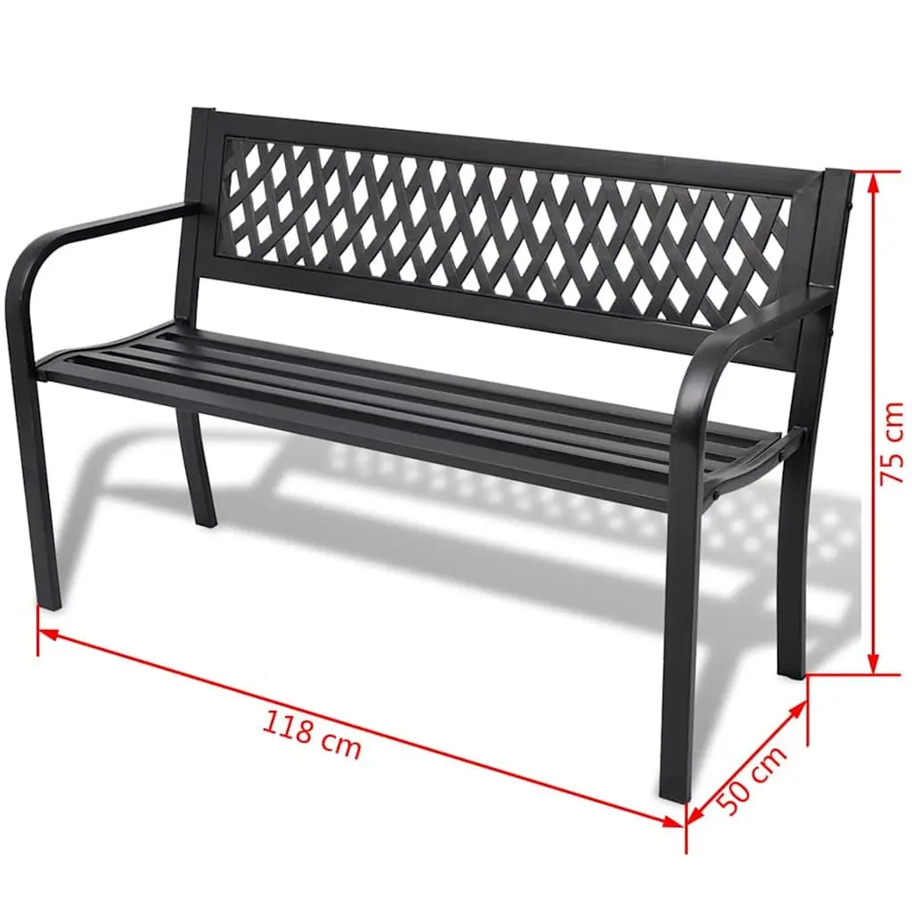 Outdoor Bench 118cm Steel Black 2 Seater Patio Garden Furniture Durable Weather Resistant