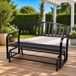 Practical Black Steel Garden Swing Bench for Relaxation