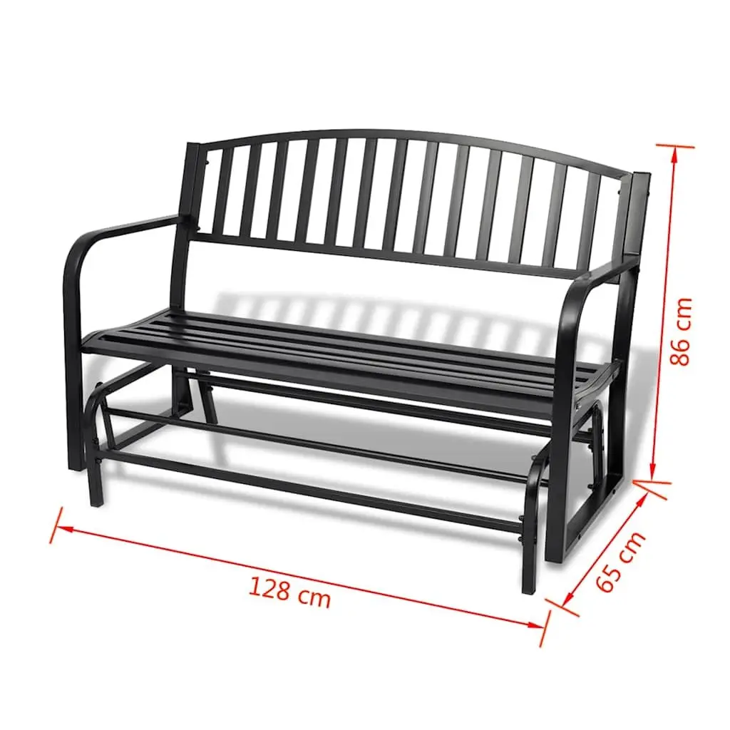 Black Steel Garden Porch Swing Bench Rocking Glider Outdoor Seating for Two
