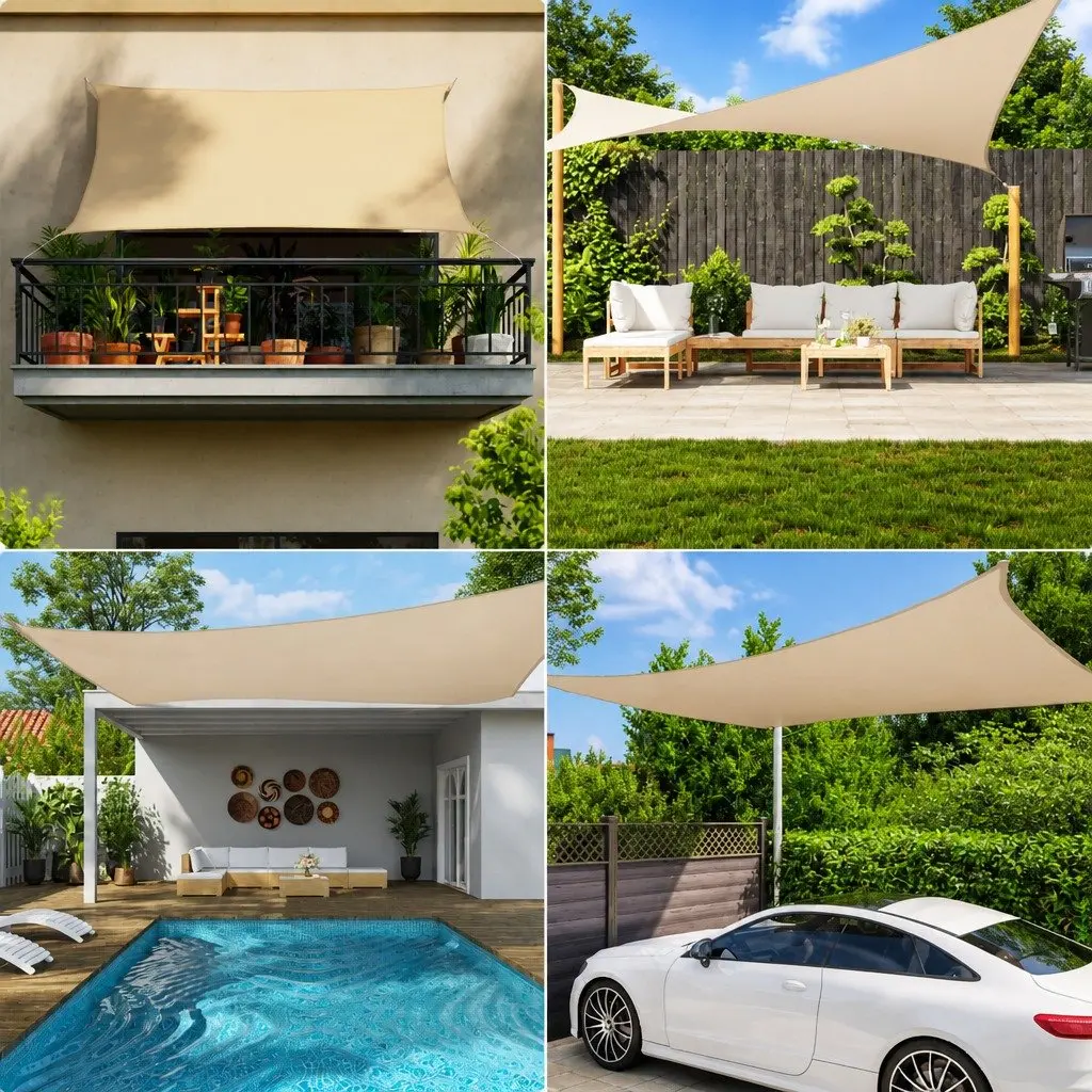 Rectangular Sunshade Sail Outdoor Garden Patio 2x4m Cream PU Coated Oxford Fabric Mould and UV Resistant Shade Protection