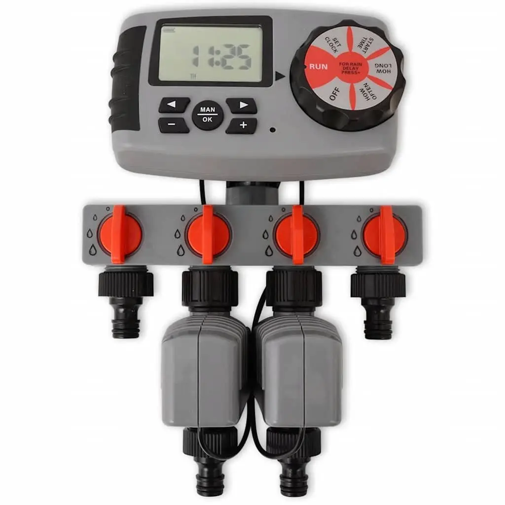 Automatic Irrigation Timer ABS Black 4 Station Garden Watering Control System