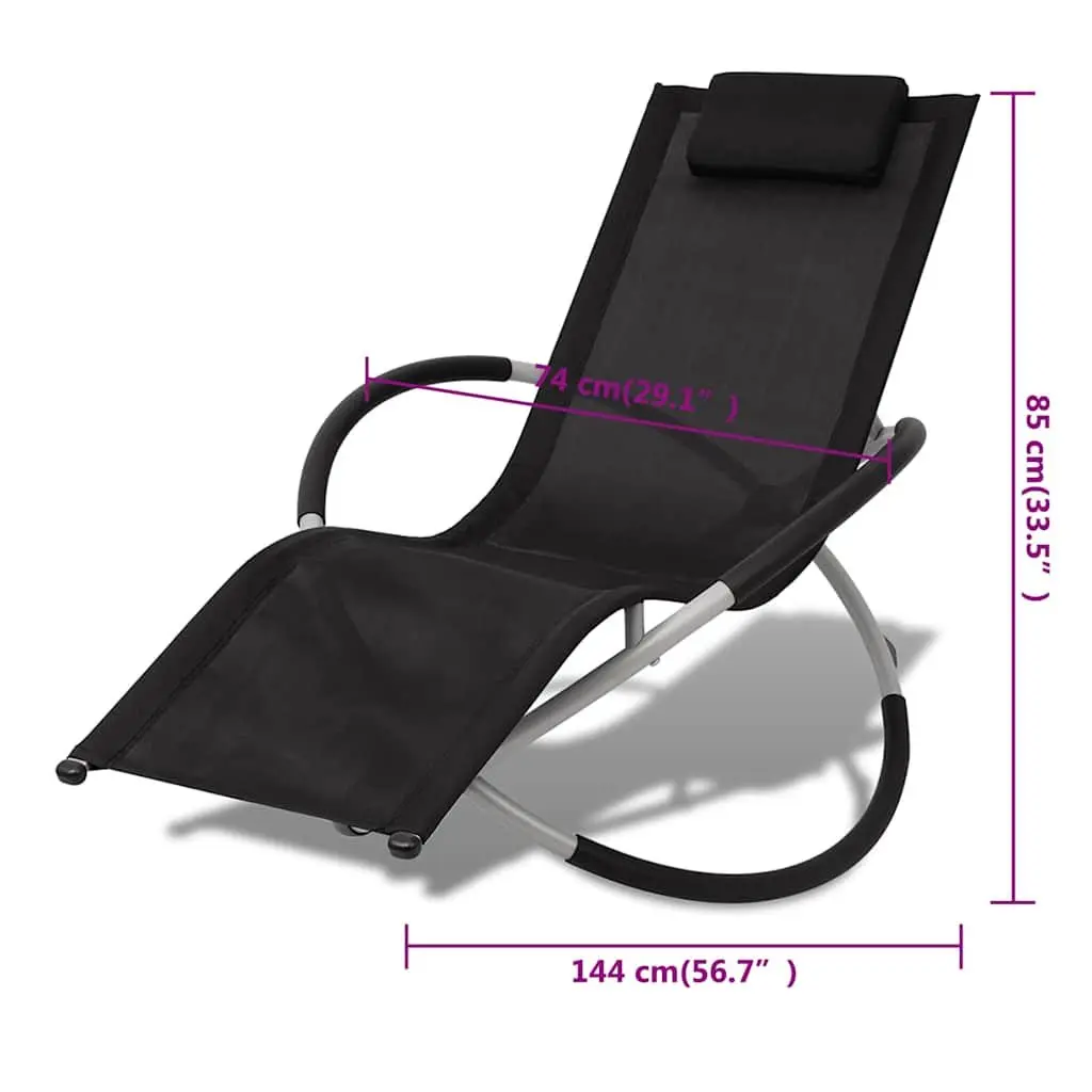 Folding Sun Lounger Galvanised Steel Textilene Outdoor Chair Black