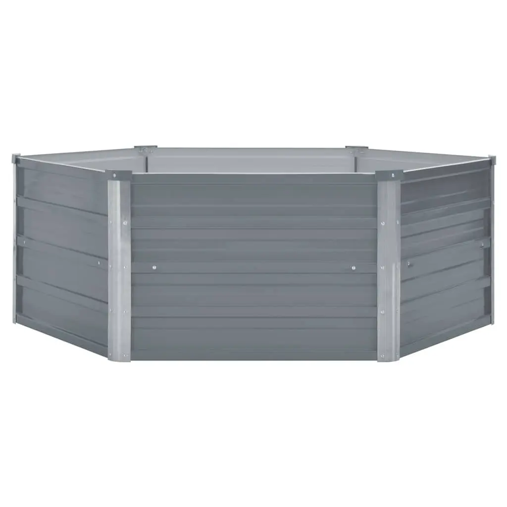 Raised Garden Bed Galvanised Steel Hexagon 129x129x45cm Grey Planter