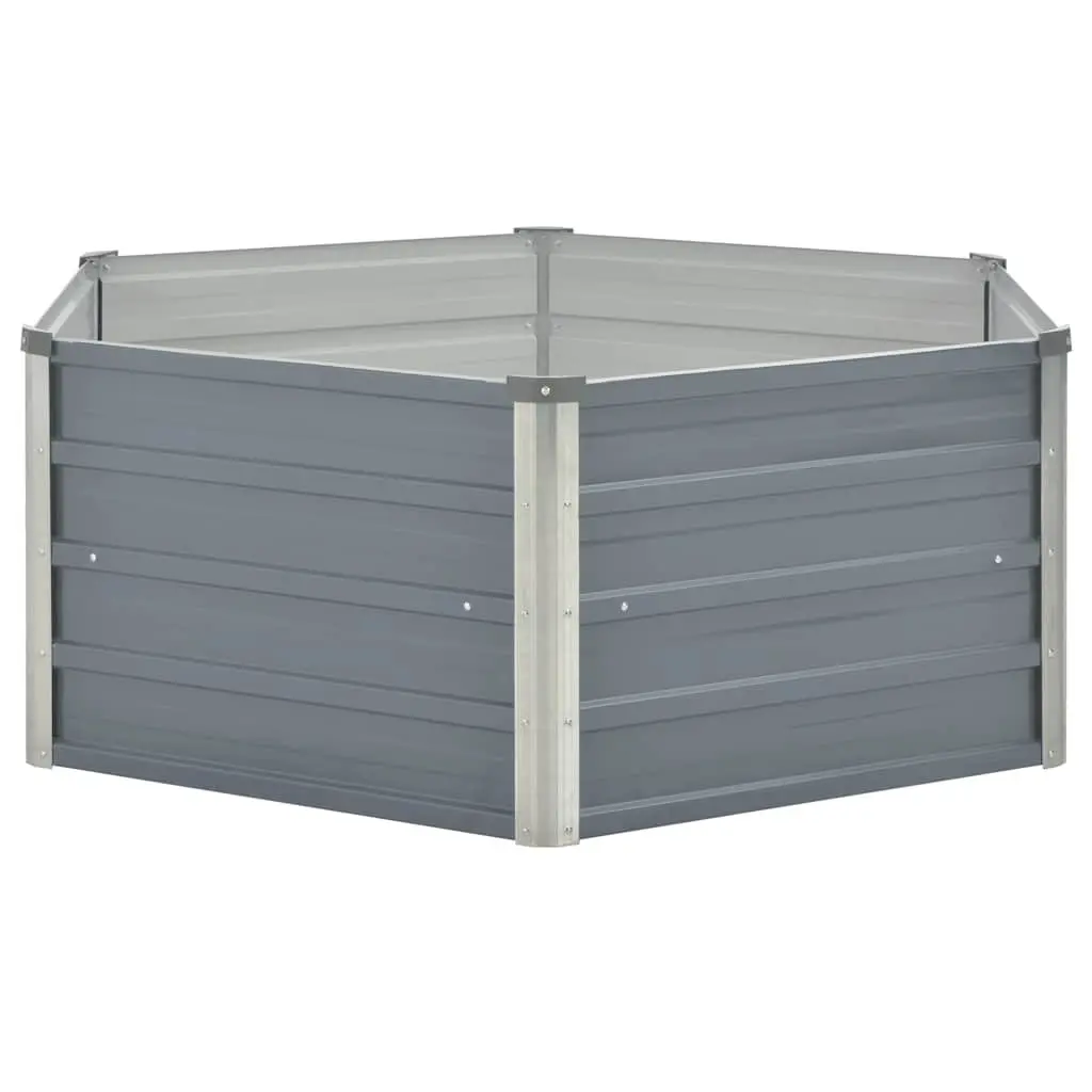 Raised Garden Bed Galvanised Steel Hexagon 129x129x45cm Grey Planter