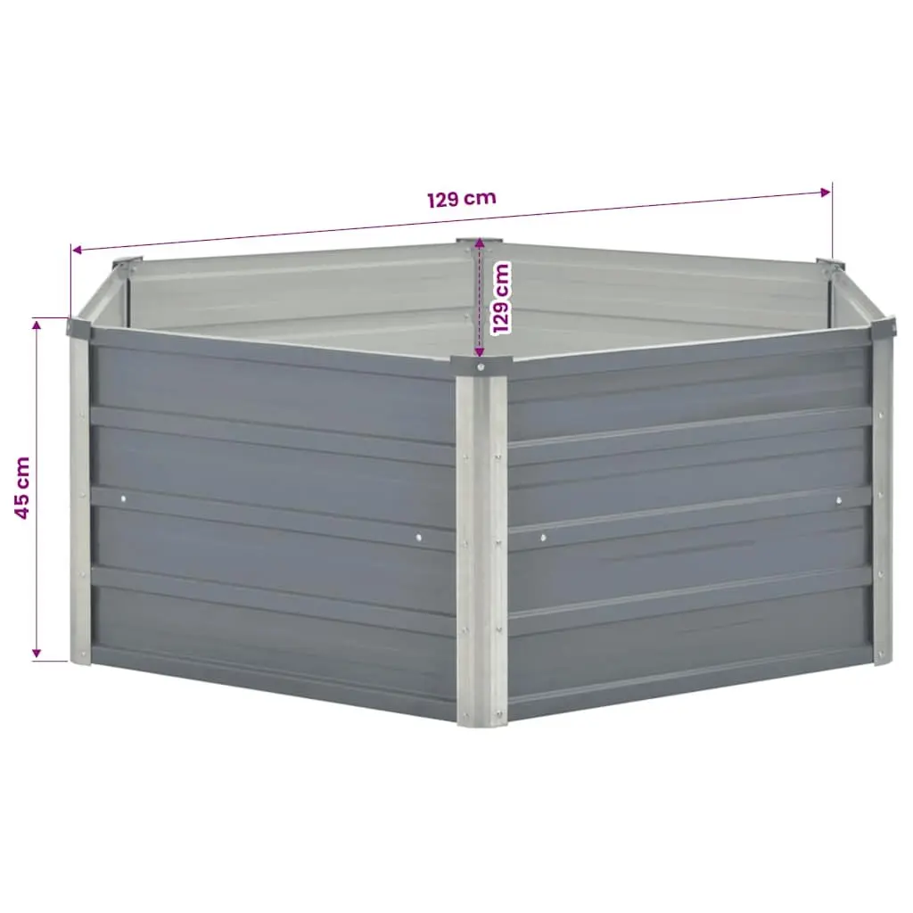 Raised Garden Bed Galvanised Steel Hexagon 129x129x45cm Grey Planter
