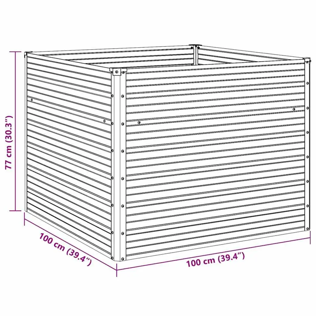 Raised Garden Bed Galvanised Steel 100x100x77 cm Grey Planter for Vegetables Herbs