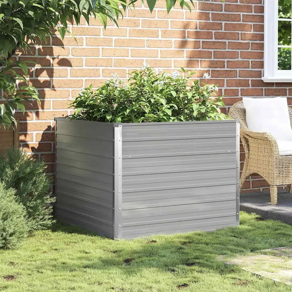 Raised Garden Bed Galvanised Steel 100x100x77 cm Grey Planter for Vegetables Herbs