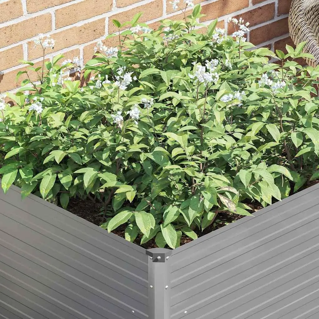 Raised Garden Bed Galvanised Steel 100x100x77 cm Grey Planter for Vegetables Herbs