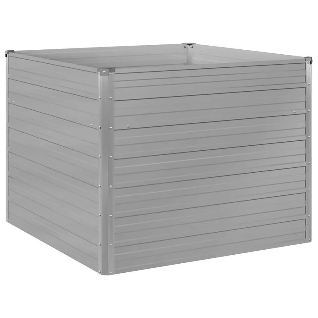 Raised Garden Bed Galvanised Steel 100x100x77 cm Grey Planter for Vegetables Herbs