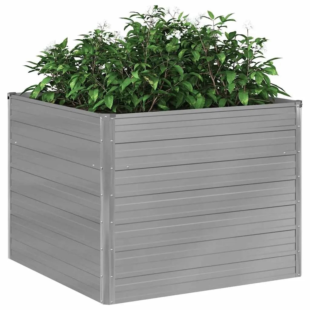 Raised Garden Bed Galvanised Steel 100x100x77 cm Grey Planter for Vegetables Herbs