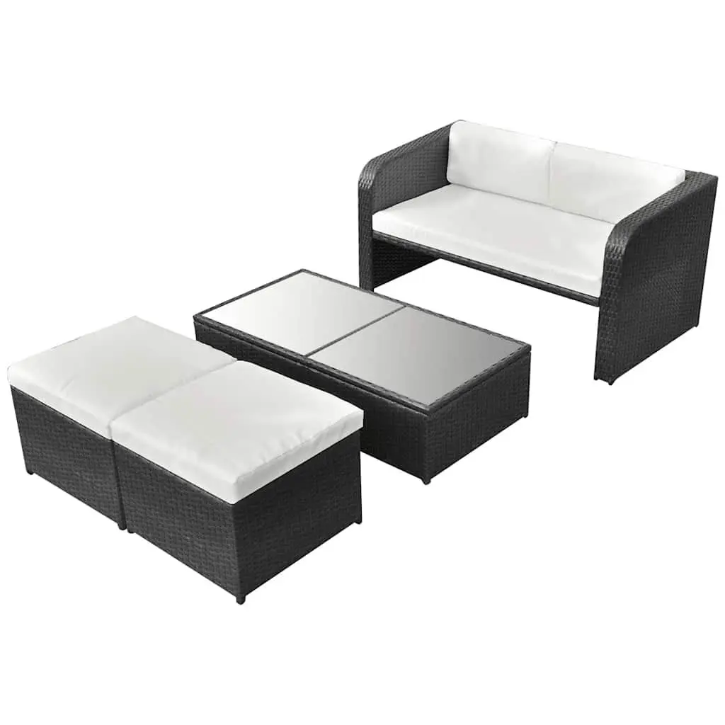 Garden Lounge Set Powder-Coated Steel PE Rattan 4 Piece Black