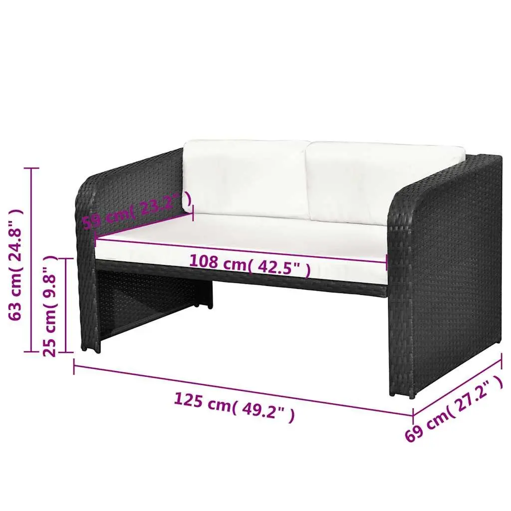 Garden Lounge Set Powder-Coated Steel PE Rattan 4 Piece Black