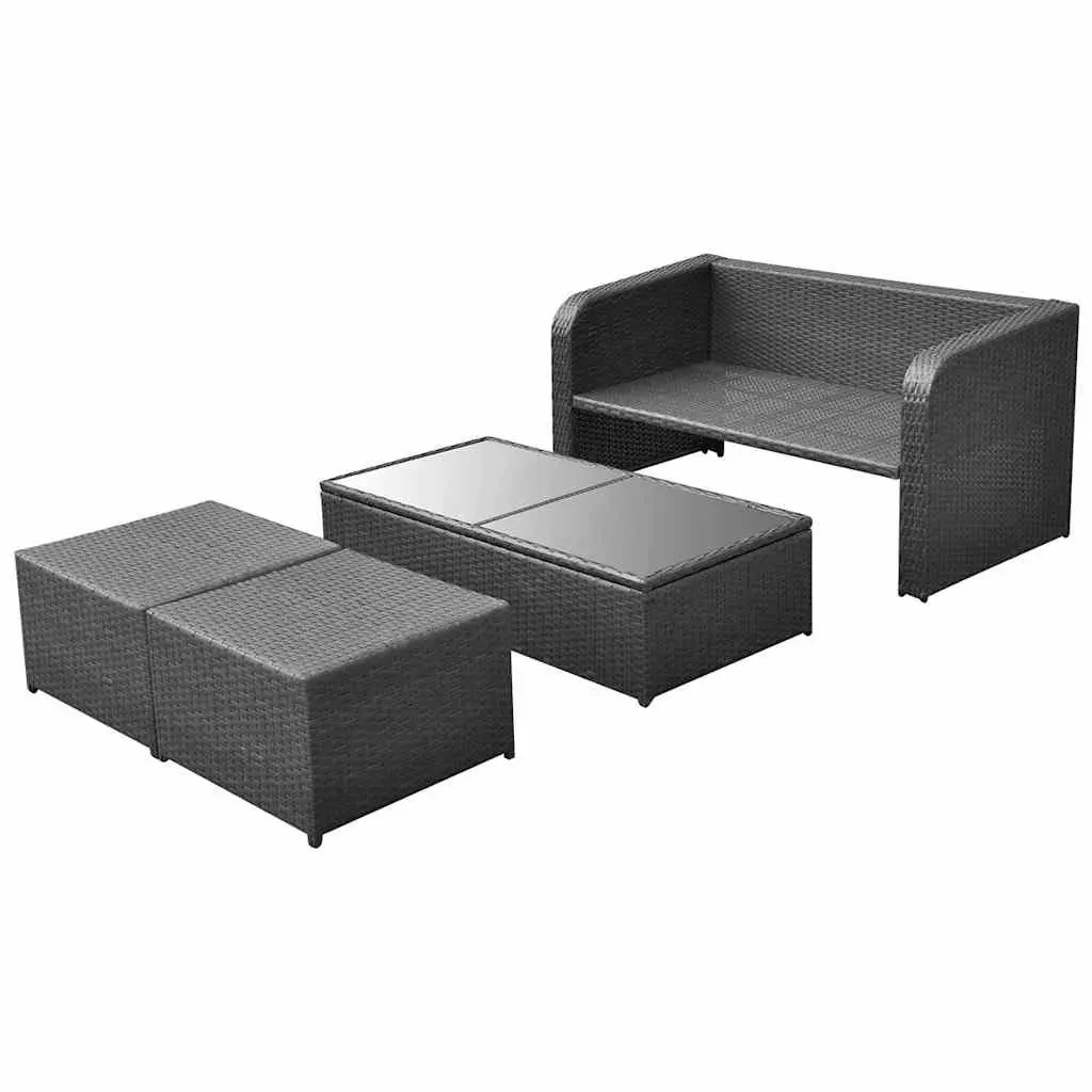 Garden Lounge Set Powder-Coated Steel PE Rattan 4 Piece Black