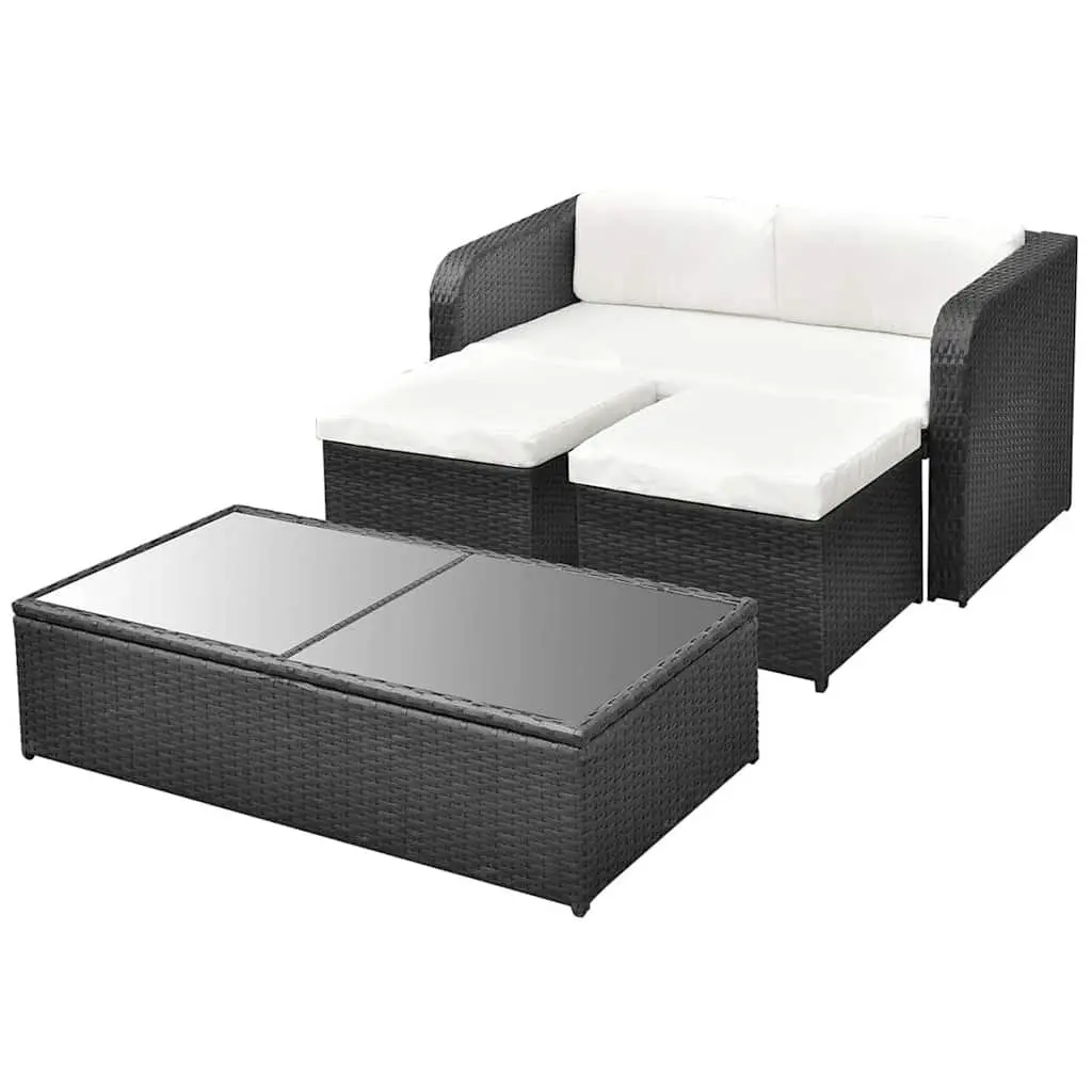 Garden Lounge Set Powder-Coated Steel PE Rattan 4 Piece Black