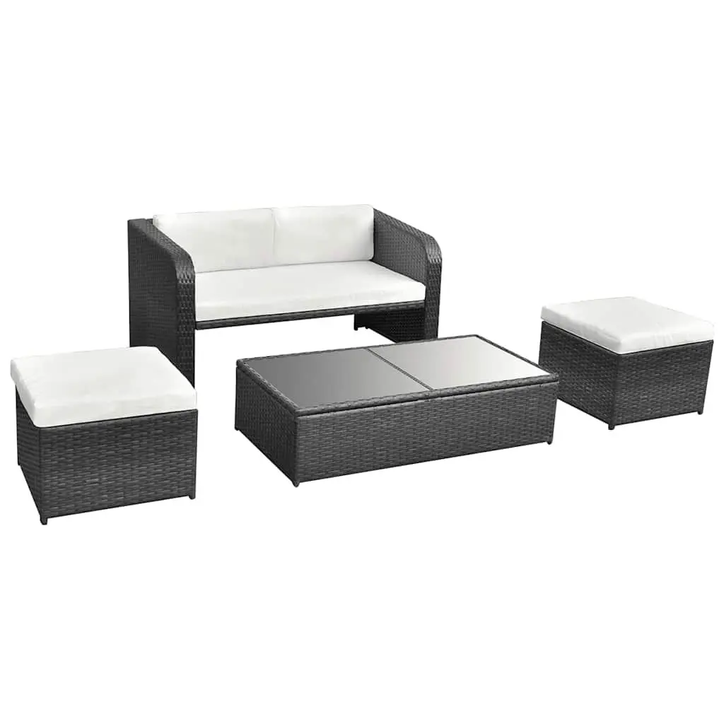 Garden Lounge Set Powder-Coated Steel PE Rattan 4 Piece Black