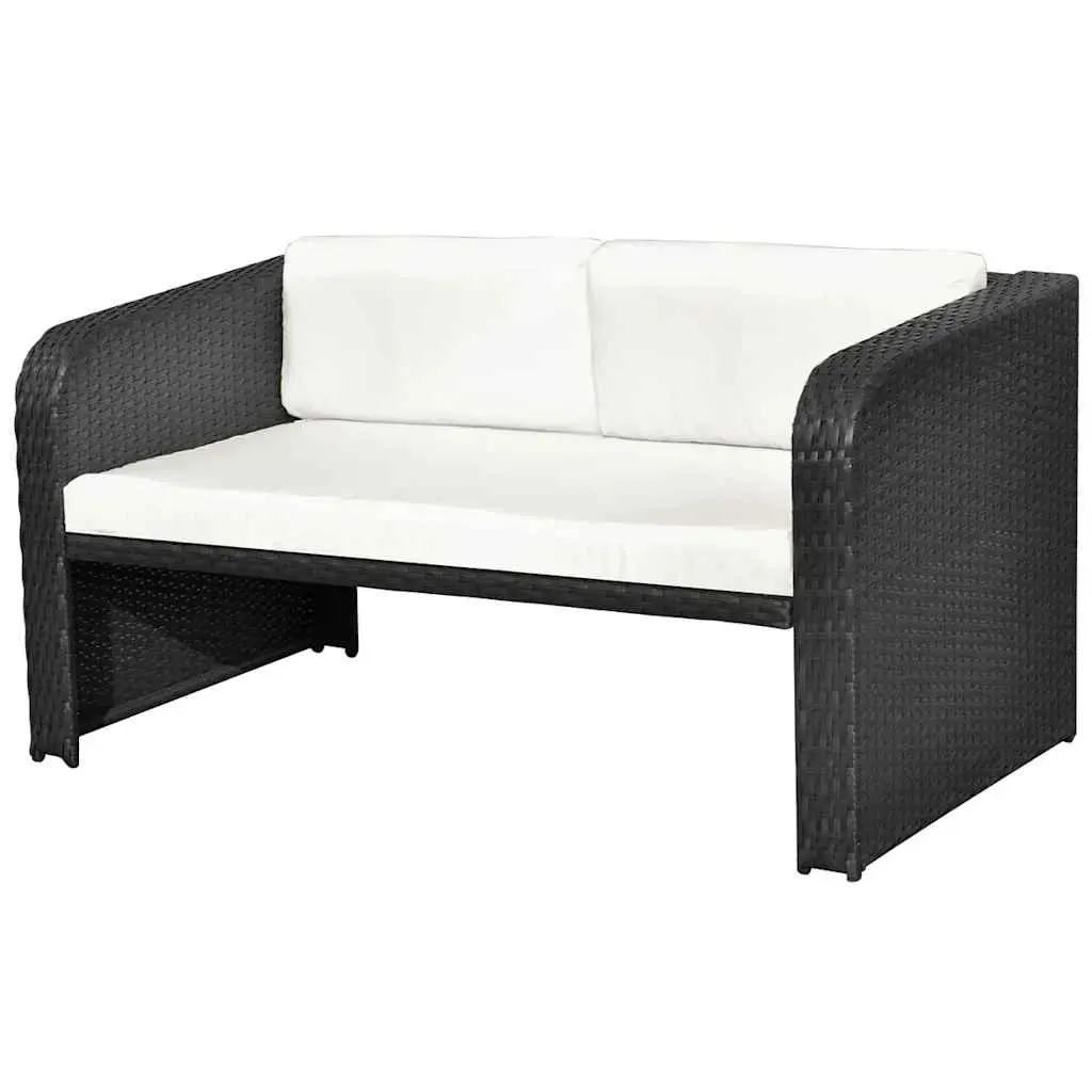 Garden Lounge Set Powder-Coated Steel PE Rattan 4 Piece Black