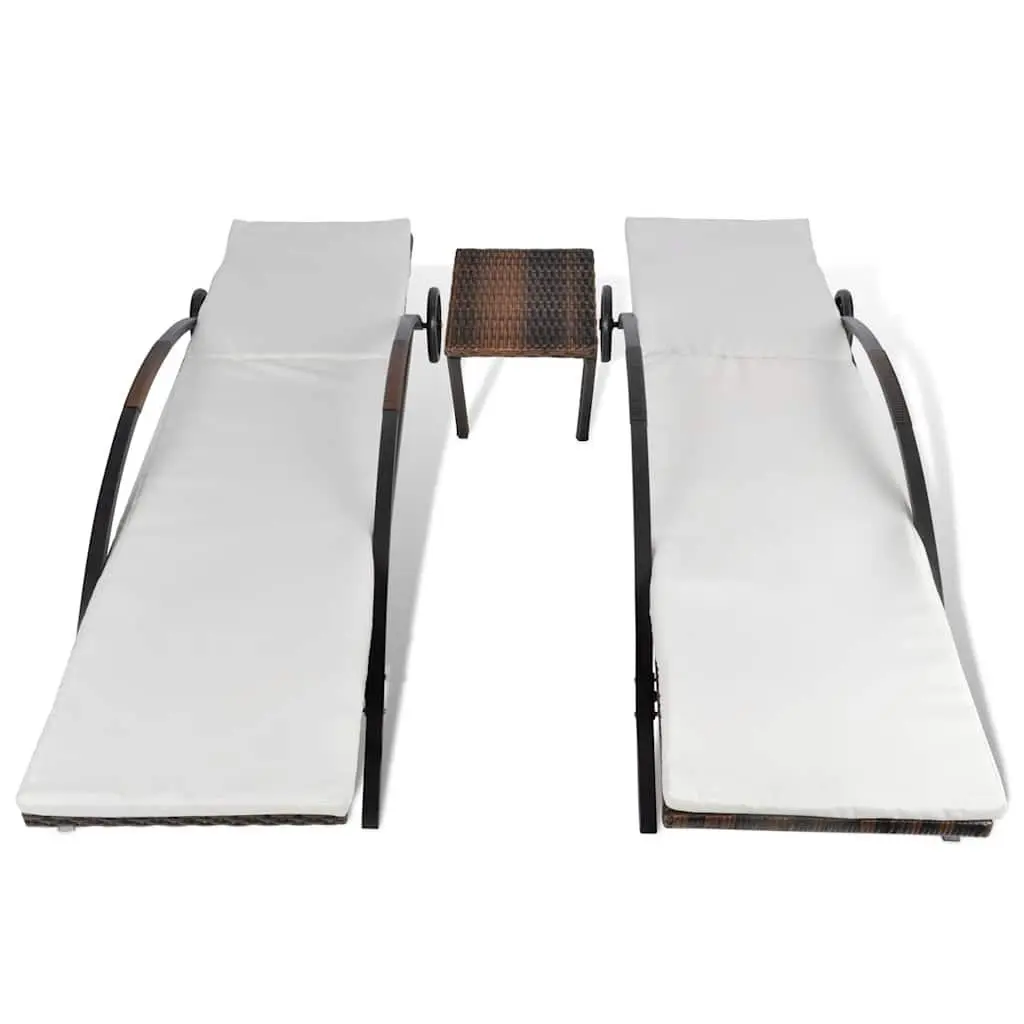Sun Loungers PE Rattan Brown Adjustable Backrests with Table Garden Patio Outdoor Furniture Set