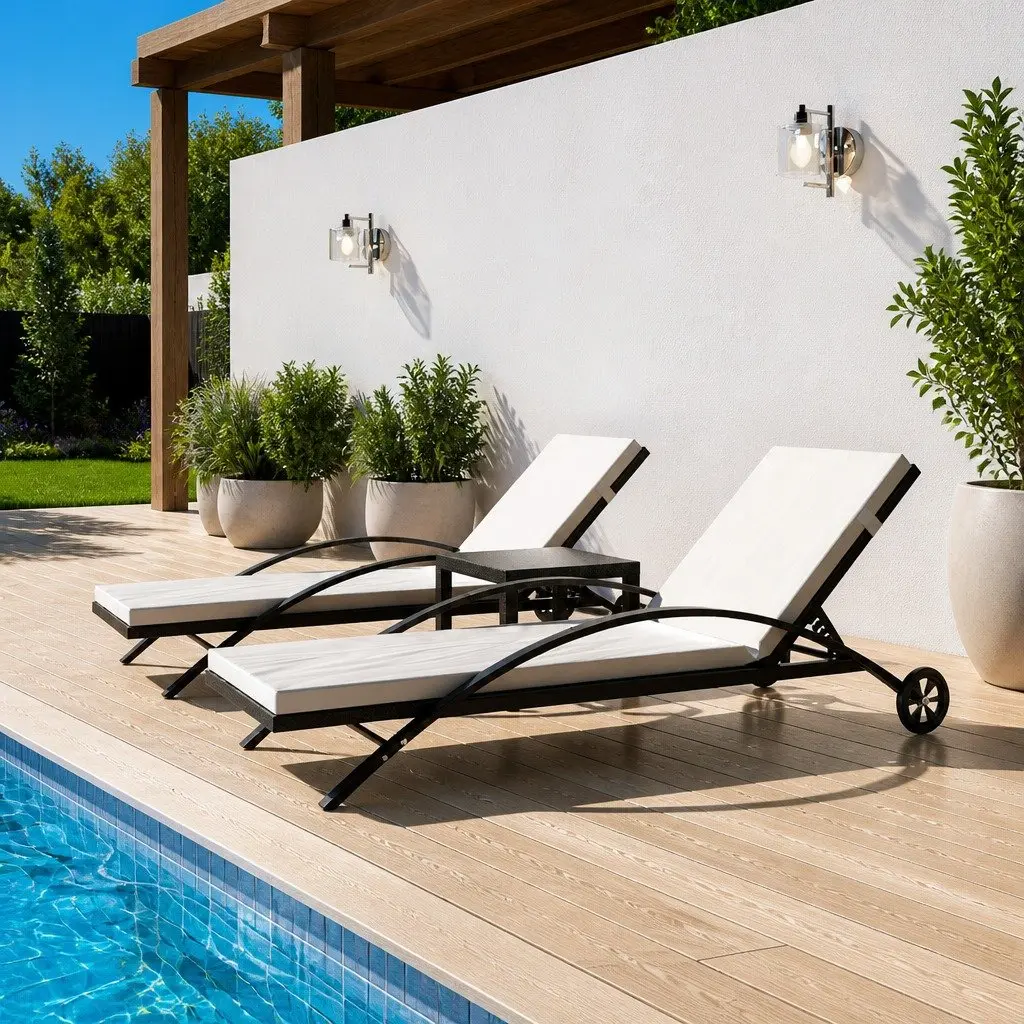 Sun Loungers PE Rattan Black Outdoor Patio Garden Furniture Set 3 Piece