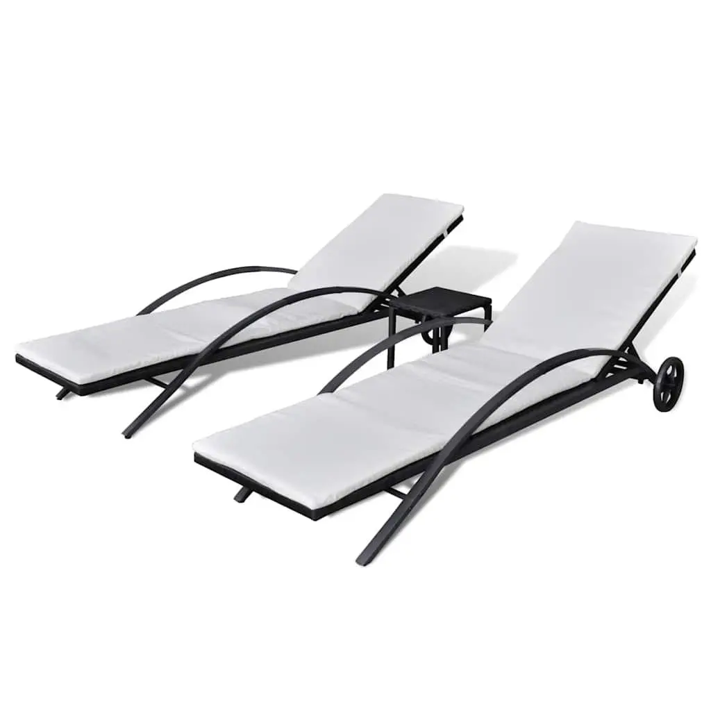 Sun Loungers PE Rattan Black Outdoor Patio Garden Furniture Set 3 Piece