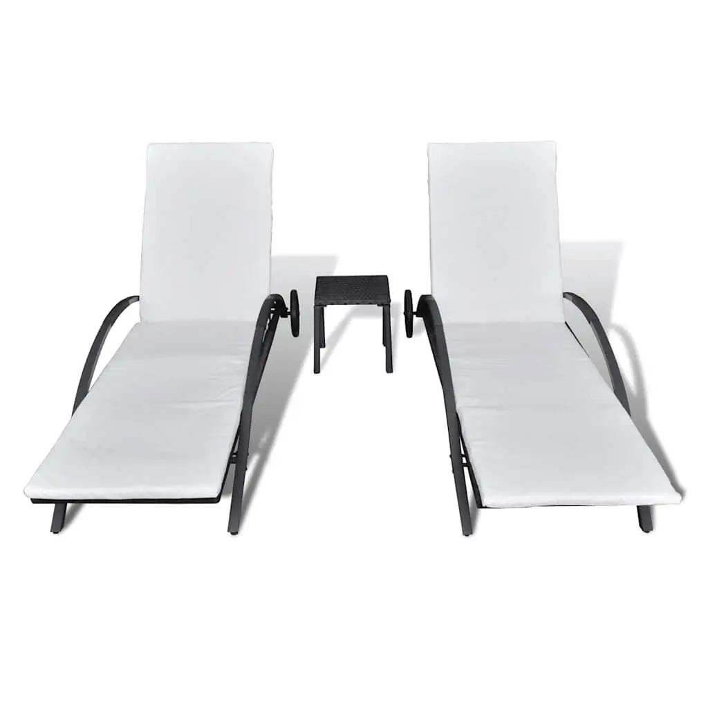 Sun Loungers PE Rattan Black Outdoor Patio Garden Furniture Set 3 Piece