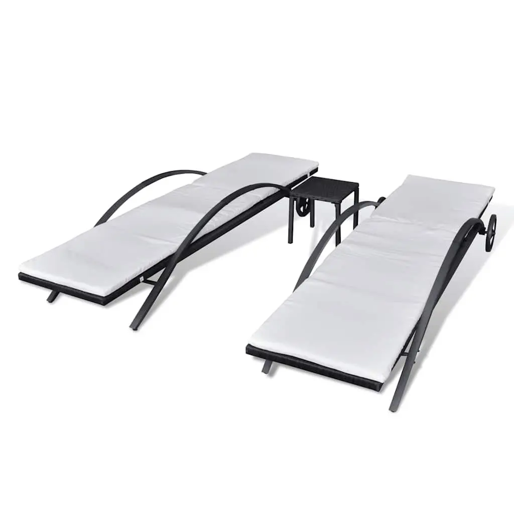 Sun Loungers PE Rattan Black Outdoor Patio Garden Furniture Set 3 Piece