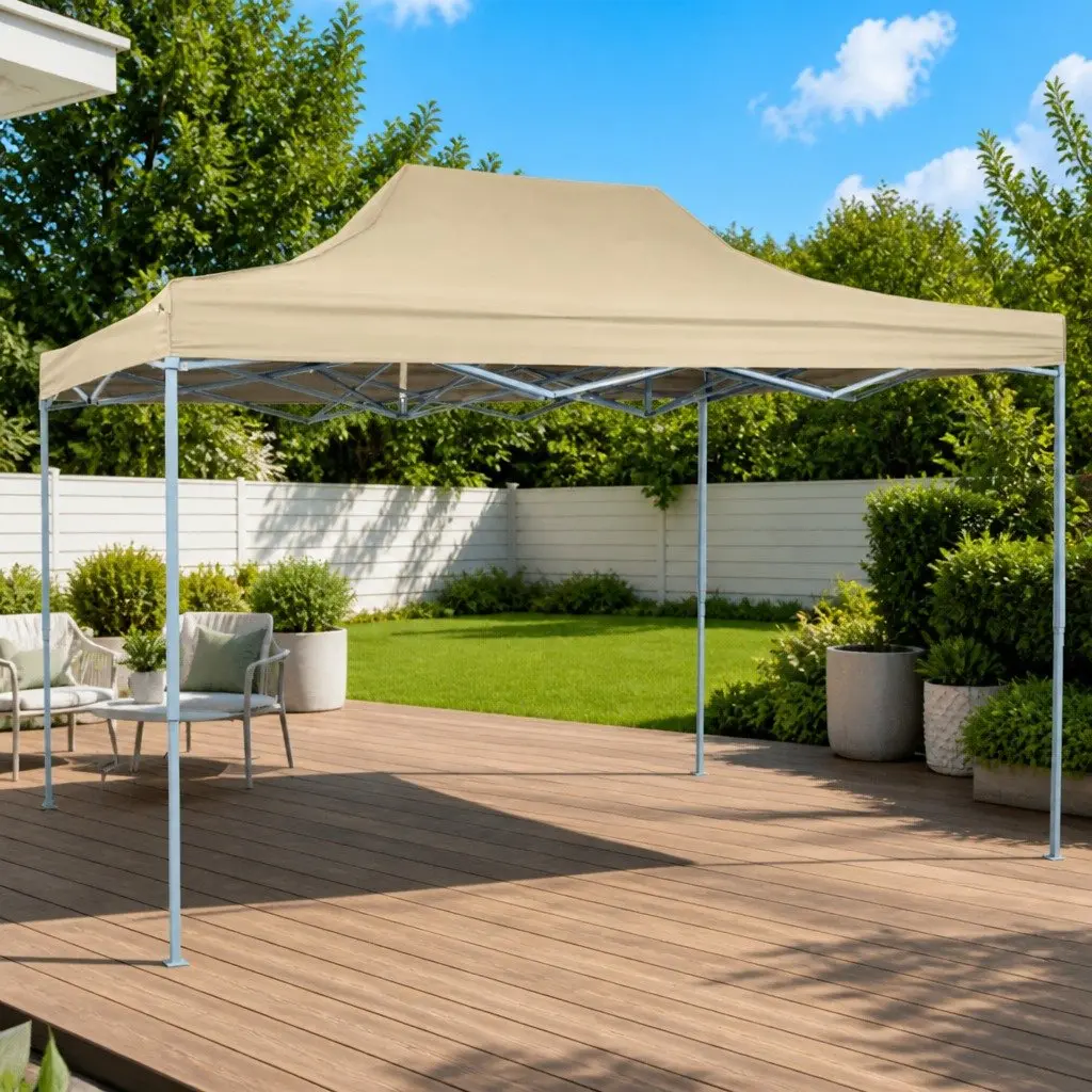 Pop-Up Tent Waterproof Oxford Fabric 3x4.5m White Powder-Coated Steel Frame