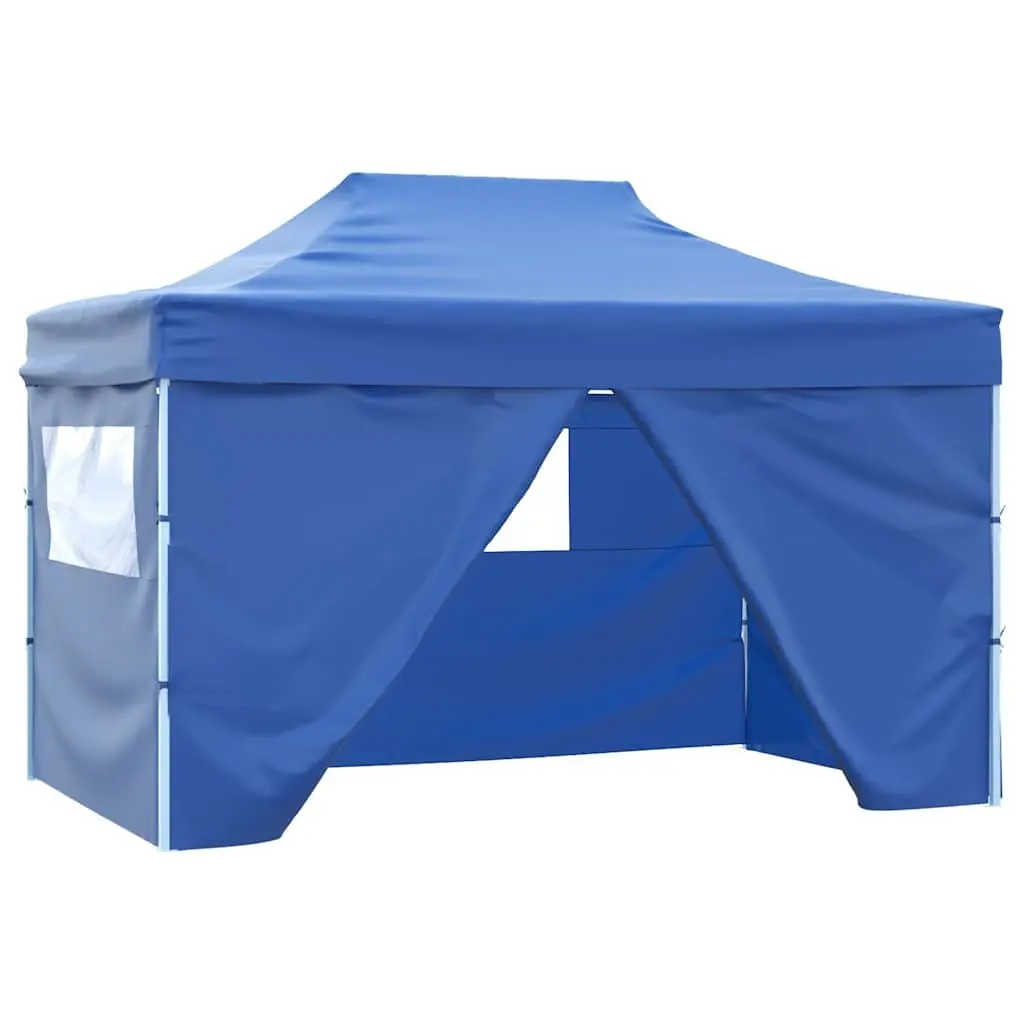 Foldable Pop-Up Tent Oxford Fabric 3x4.5m Blue with 4 Side Walls