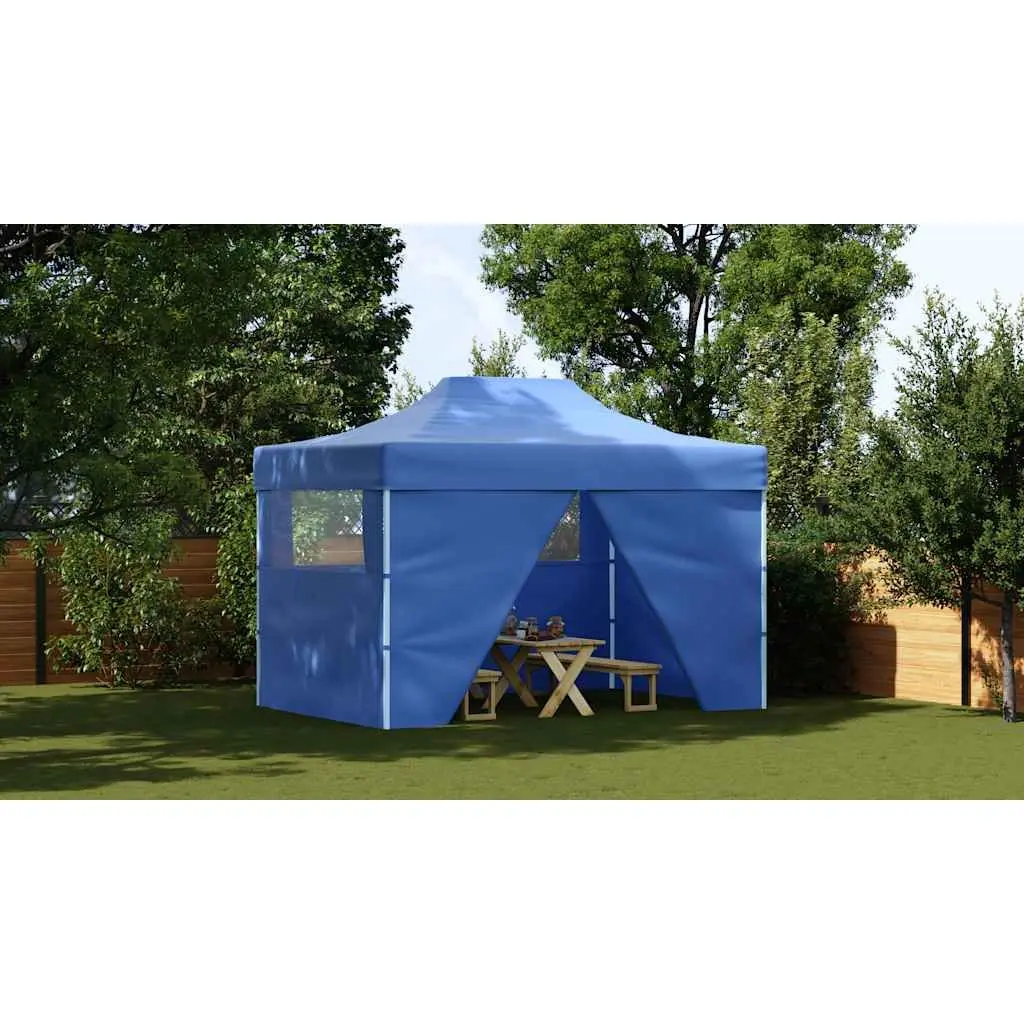 Foldable Pop-Up Tent Oxford Fabric 3x4.5m Blue with 4 Side Walls