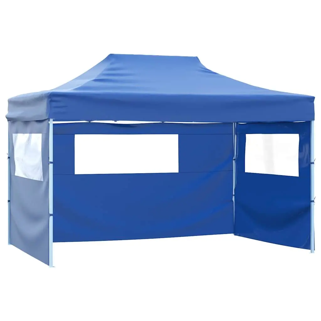 Foldable Pop-Up Tent Oxford Fabric 3x4.5m Blue with 4 Side Walls